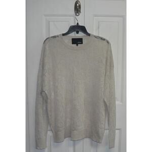 Line Knitwear Lightweight Sheer Inset Palm Tree Sweater in Beige Large $110